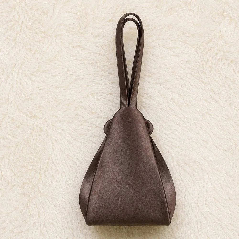 Moni Couture Womens Brown Satin Pyramid Wristlet Evening Bag Floral Accent Italy